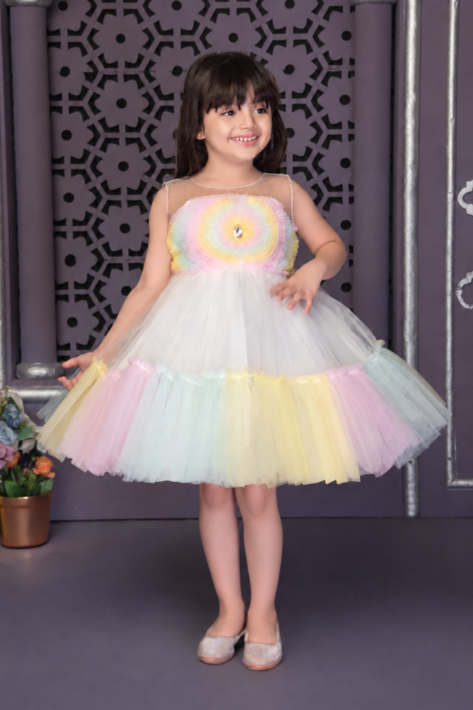 Girls Pastel Rainbow Tulle Party Dress - Arshi Kids World