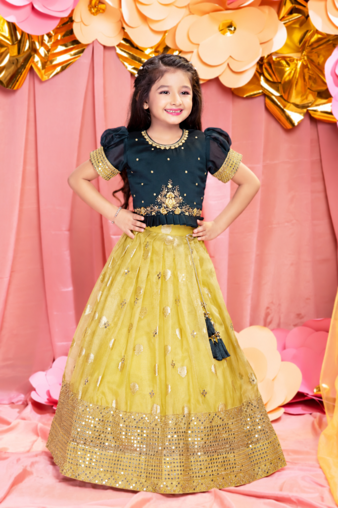Girls Black and Gold Embroidered Lehenga Choli - Arshi Kids World