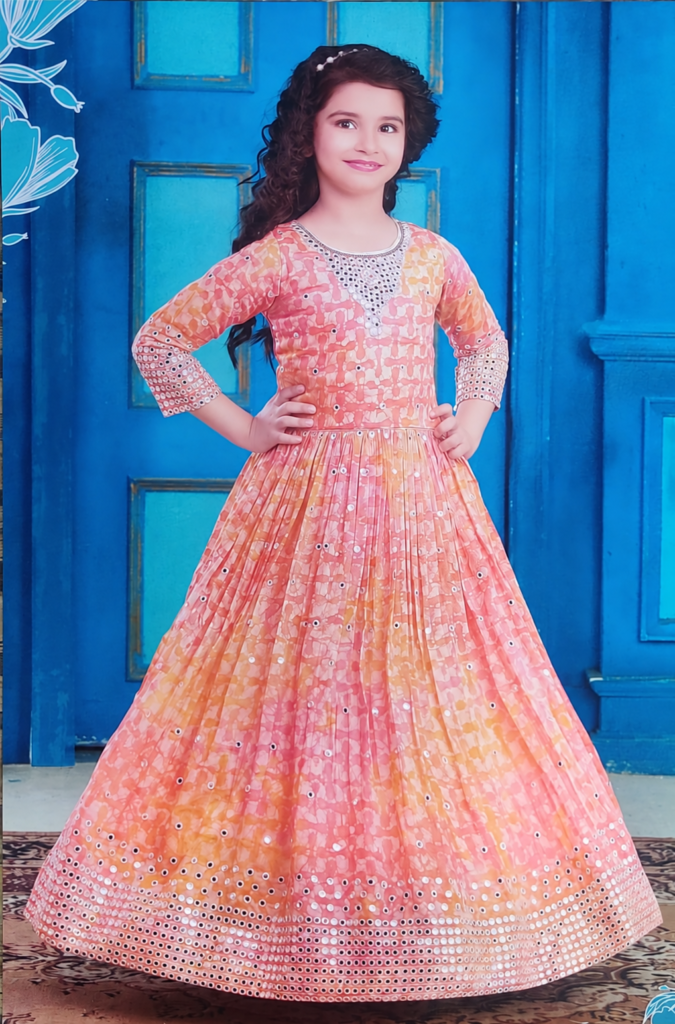 Girls Peach Ombre Sequin Gown - Arshi Kids World