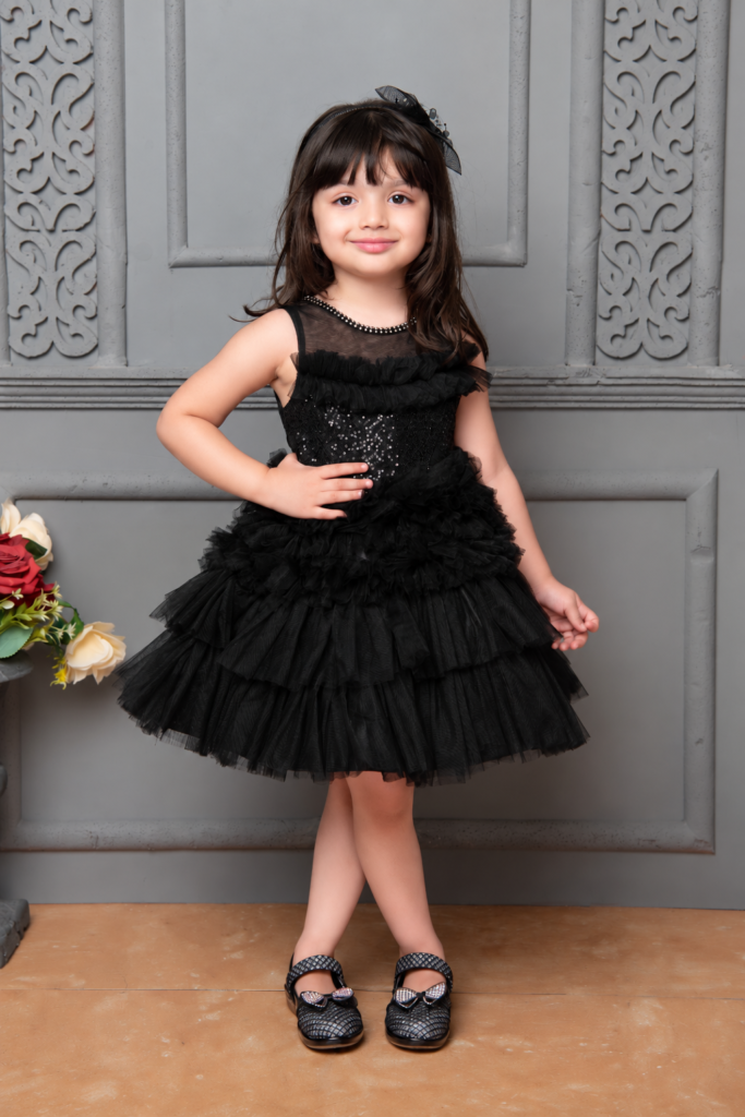 Girls Black Sequin Ruffle Tulle Party Dress - Arshi Kids World