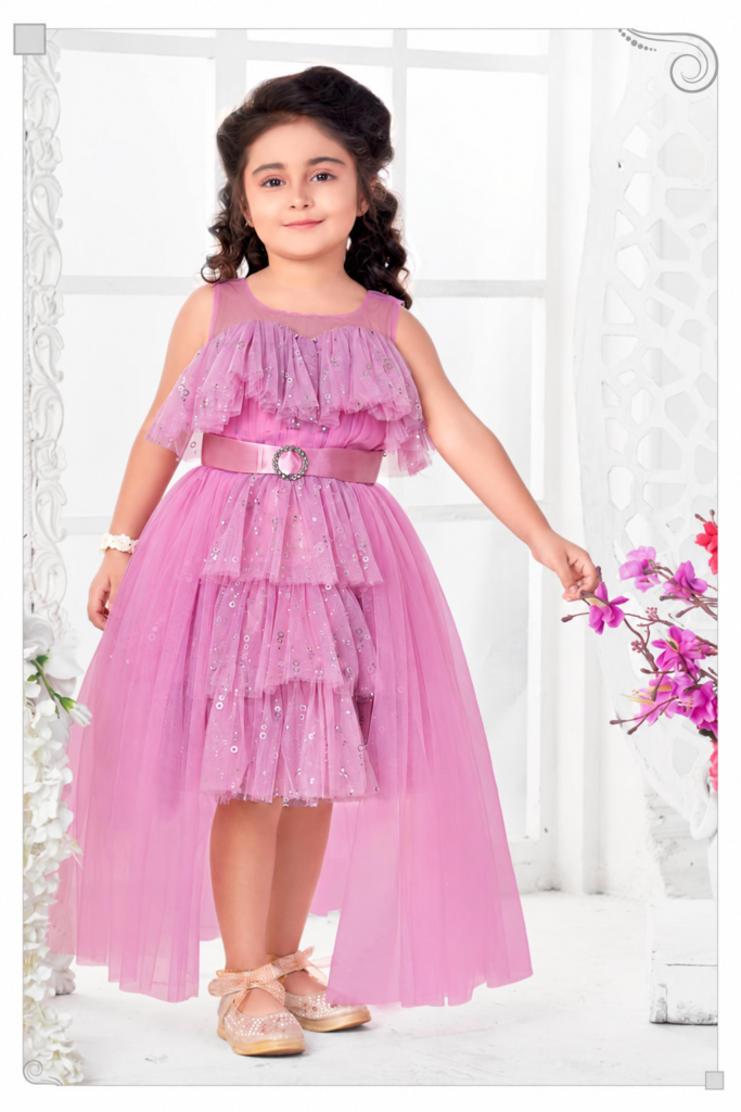 Girls Mauve Pink High-Low Tulle Gown - Arshi Kids World