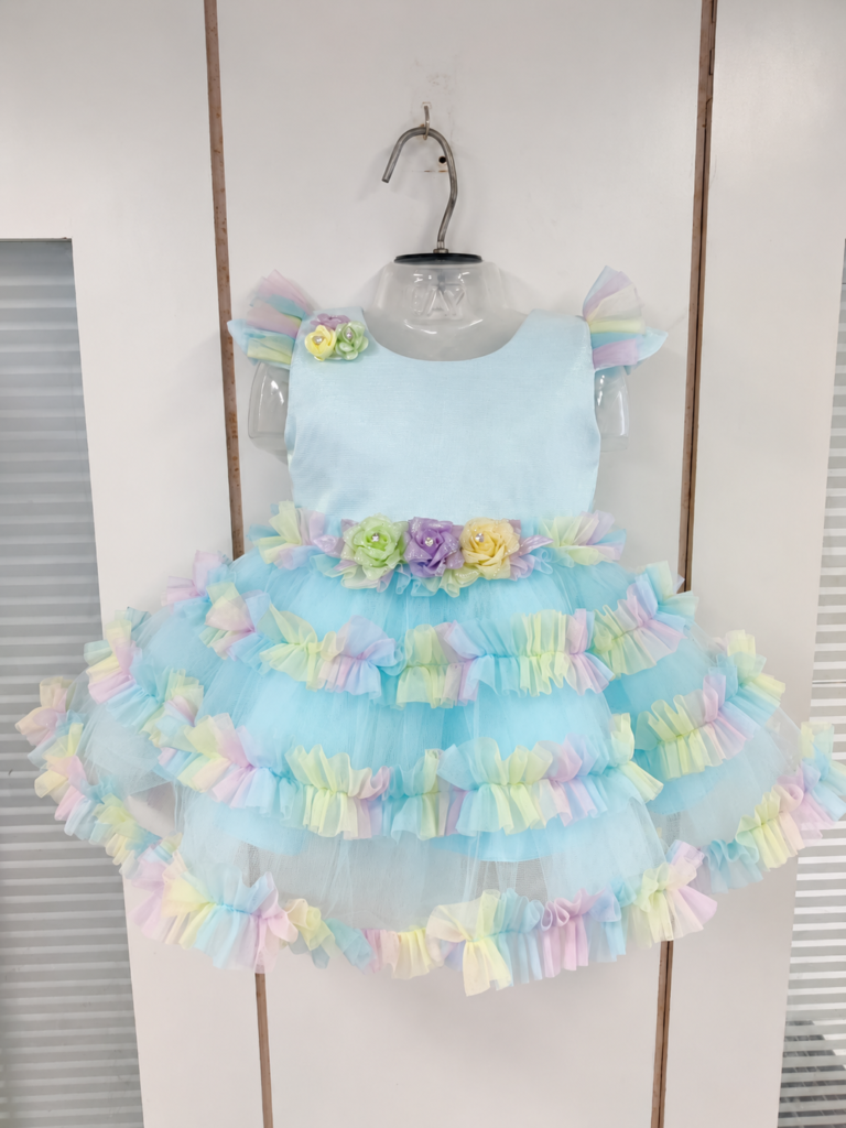 Girls Pastel Rainbow Ruffle Party Dress - Arshi Kids World