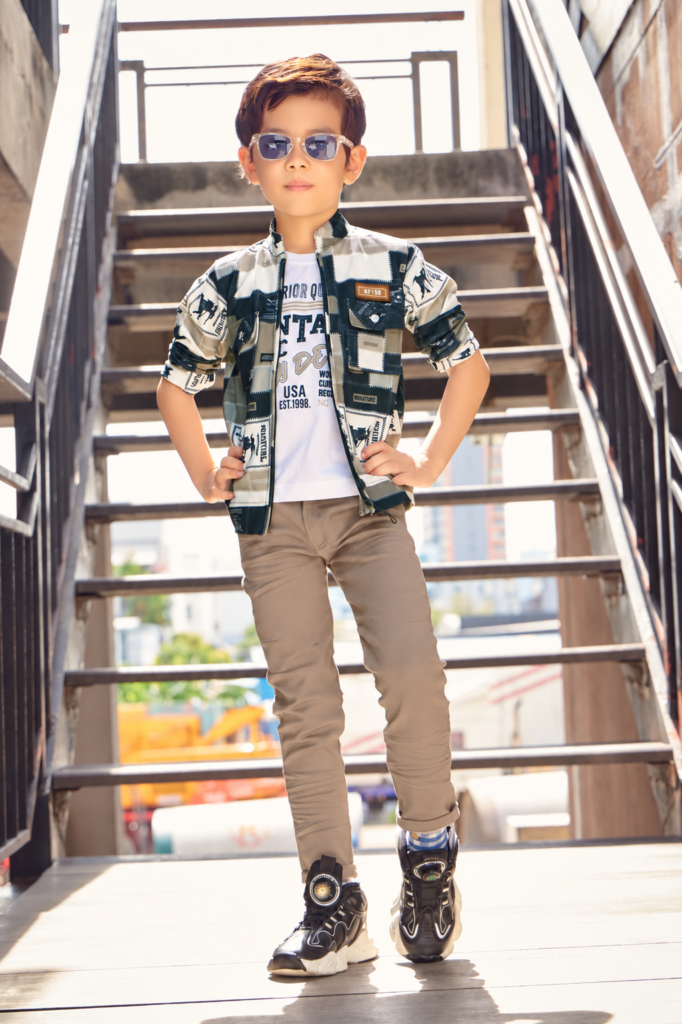 Boys olive patchwork print shirt jacket with graphic tee and pants set