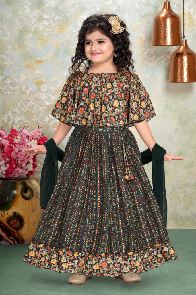 Girls Floral Print Lehenga Set